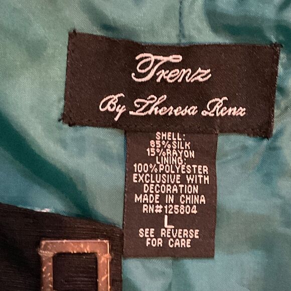 Trenz by Theresa Renz Silk Cardigan Artsy Floral Jacket Wood Buttons‎ Size Large - Picture 5 of 9